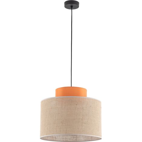 Suspension métal tissu rond D : 38 cm H : max. 170 cm Noir Nature Orange E27 Retro Design (1/5)
