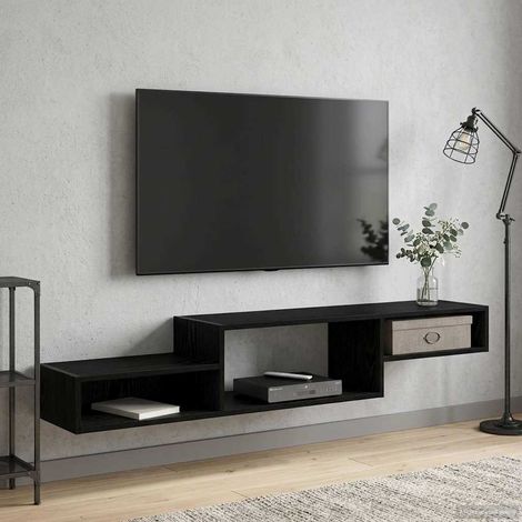 vidaXL Mobile TV da Parete A parete Rovere Nero 150 x 28 x 26 cm