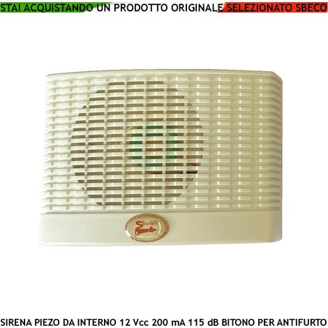 Sirena Allarme Diffusore Piezoelettrico da Interno a Parete Acustica 115 dB Alimentazione 12 Vcc Assorbimento 200 mA Nota Bitonale A/B 1500 +/- 4000 Hz Morsetti Polarizzati Diodo Contenitore ABS IP32 (1/2)