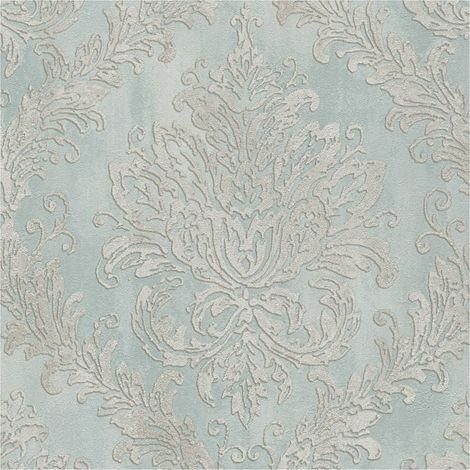Barock Tapete Profhome 790493 heißgeprägte Vliestapete leicht strukturiert mit Ornamenten und metallischen Akzenten blau pastell-türkis silber 5,33 m2