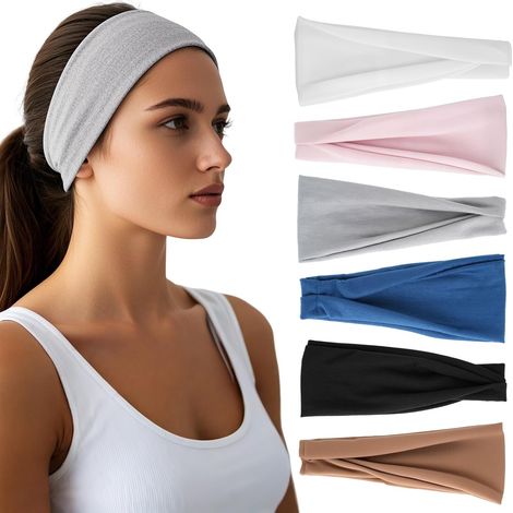 Diademas para mujer - Juego de 6 diademas elásticas anchas  Cinta para el sudor elástica  Diadema deportiva suave y fina  Banda antideslizante - moda (1/3)