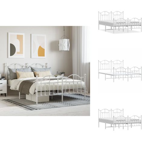 Cadre de lit métal sans matelas et pied de lit blanc 140x200 cm - Cadre De Lit - Lit Double - Lit Metal - Lit Blanc - Meuble Chambre (1/5)