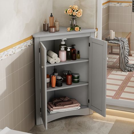 Kompakter Eckschrank mit 2 Türen, MDF-Aufbewahrung, 61,5 x 90 cm, grau (1/5)