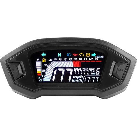 1 compteur de vitesse pour moto, écran LCD haute résolution, universel 2/4 temps, compatible pneus 8-22 pouces, avec supports acier inoxydable (1/5)