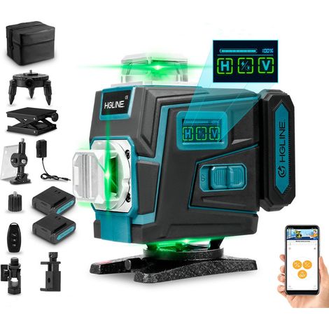 Onevan – Niveau laser autonivelant 4x360° – 16 lignes laser – Portée 25 m – 2 batteries 1200mAh – IP54 étanche – Télécommande jusqu'à 30 m