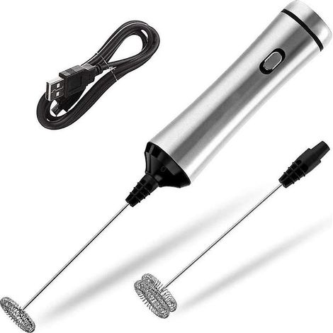 Mousseur à lait, mousseur à lait portable, mousseur à lait rechargeable USB, 2 vitesses, fouet électrique, 1 fouet simple, 1 fouet double, pour la fabrication de lait. (1/4)