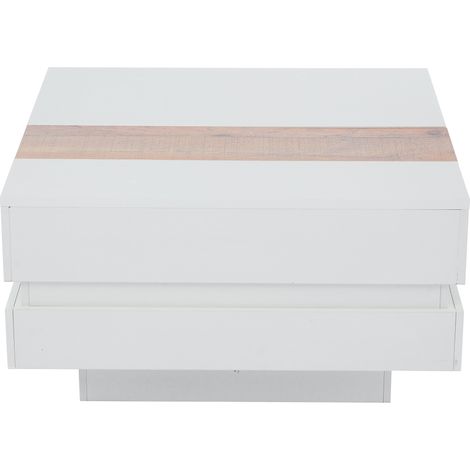 Table basse carrée blanche brillante 70 x 70 x 39 cm avec plateau extensible et rangement discret (1/5)