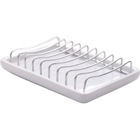 [NON UTILIZZATO] Portasapone in ceramica, porta spugna in acciaio inox con portasapone in ceramica, design a doppio strato, autodrenante