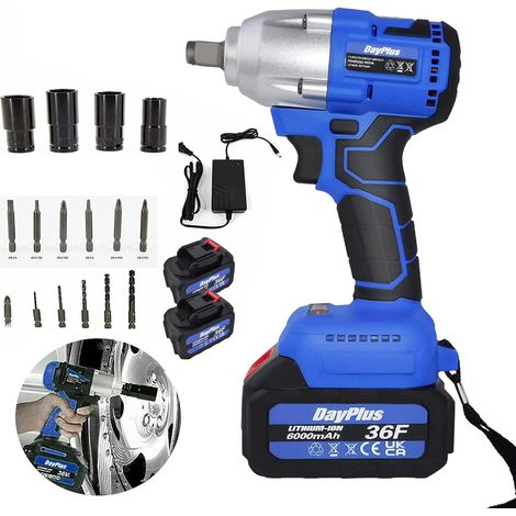 Clé à chocs sans fil Brushless 21V, 420Nm Boulonneuse a Choc, cle a choc electrique avec Boîte à Outils, 2x Batterie 6.0Ah, Éclairage LED, 4 Douilles à Chocs pour 14/17/19/22mm, outillage mecanique (1/5)