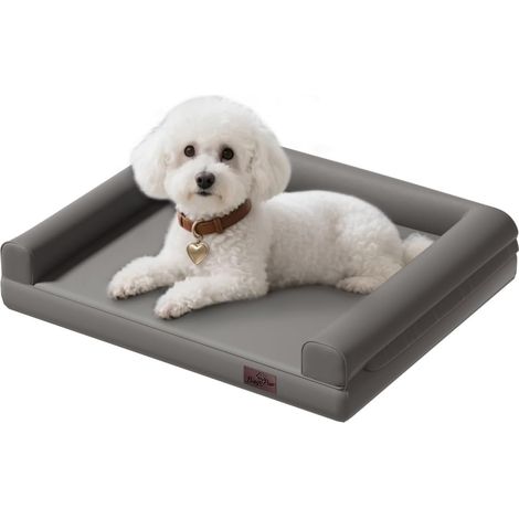 Cuccia Cane Interno Taglia Media Letto per Cani in Ecopelle Antigraffio Facile da Purile, Con Bordi, Grigio 78x58x18cm (1/5)