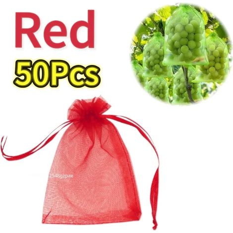(Rouge - 50 pièces, 9 x 12 cm) Sacs de protection pour fruits à cordon, réutilisables, en filet anti-insectes, pour arbres fruitiers et plantes - Fournitures de jardinage (1/4)