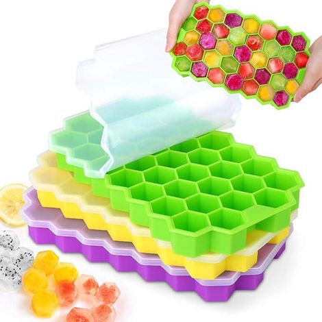 Moule à glaçons en silicone, lot de 3 avec couvercle - Moules à glaçons 111 pour gelée, lait, jus - Certifié LFGB et sans BPA (1/5)
