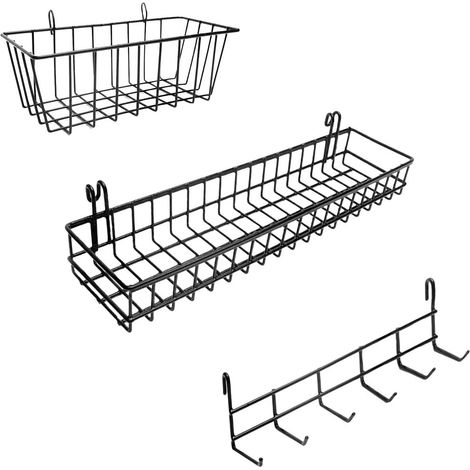 Paniers suspendus et crochets Accessoires de grille murale pour panneau mural métallique Accessoires de panneau de grille Paniers muraux en fil métallique et crochets de suspension (1/5)