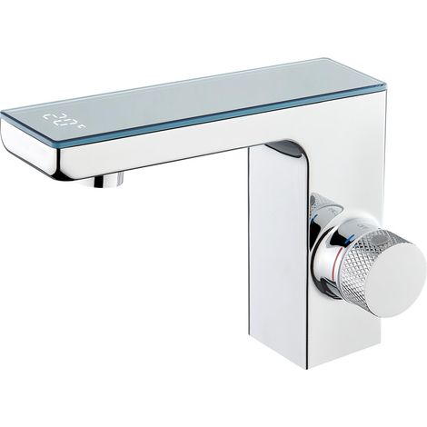 Mitigeur de Salle de Bains Infrarouge, Robinet Lavabo Automatique à Infrarouge avec Température écran D'affichage Numérique, Mitigeur Lavabo Touchless, Chrome (1/5)