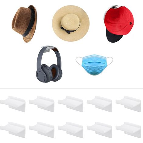 Porte-chapeaux mural adhésif moderne et minimaliste, 10 pièces, blanc (1/5)