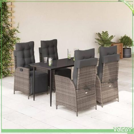 Ensemble à manger de jardin - 3213422 - Résine tressée gris - Table verre trempé 140x70 cm - 4 places, coussins amovibles (1/5)