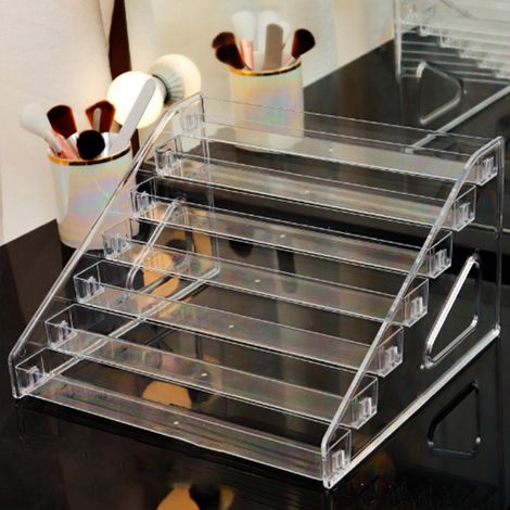 Boîte de rangement de bureau pour rouge à lèvres, étui de rangement transparent en plastique pour maquillage, parfum et vernis à ongles. (1/5)