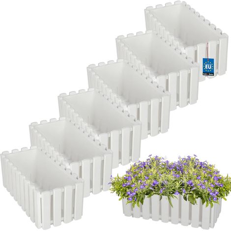 Pots de fleurs pour balcon, jardinière de terrasse, blanc rustique, 40 cm, lot de 6 (1/5)