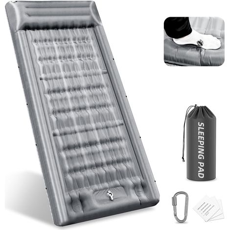Matelas gonflable de 83 cm ultra large (pompe à pied), 13 cm d'épaisseur, matelas gonflable pour camping, randonnée, bain de soleil, vélo, tente (gris) (1/5)