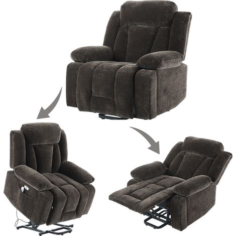 9594107cm Fauteuil massant électrique, fauteuil relax avec massage 8 points et fonction chauffante, fauteuil TV avec fonction releveur, canapé en tissu avec compartiment de rangement, poches latérales (1/5)