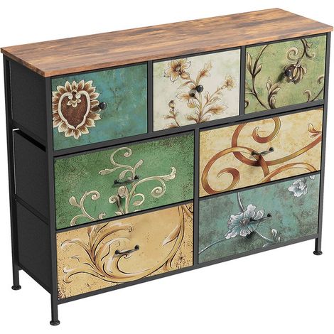 Commode de rangement tissu 7 tiroirs – Design bohème – Cadre en métal – Dimensions 100x30x78 cm (1/5)