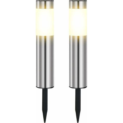Lampes solaires d'extérieur, lampes solaires de jardin en acier inoxydable, argent (paquet de 2) (1/5)