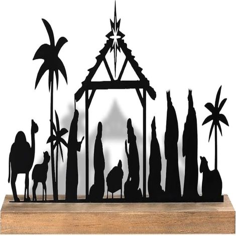 Crèche en métal noir et bois, décoration de Noël (intérieur) (1/5)