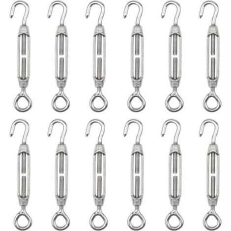12 Pièces Tendeur en Acier Inoxydable 304, Robuste Tendeur Câble Filetés M4 Réglable, Tendeurs de Filin avec Crochet et Oeil pour Fil de Jardin, Clôture, Auvent, Corde à Linge, Le Support des Plantes (1/5)