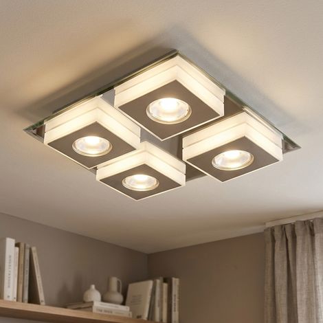 Lampada da soggiorno, lampada da soffitto, lampada da camera da letto, a 4 luci, metallo specchiato nichel opaco, 4x LED 6W 245Lm bianco caldo, LxPxA 33x33x5 cm (1/5)