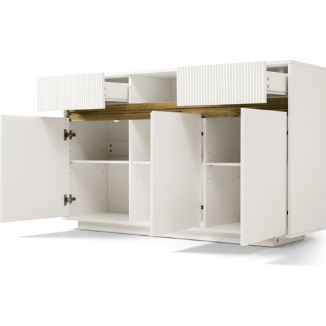 Buffet blanc avec LED 140x40x85 cm, commode à 2 tiroirs et 3 portes, armoire avec étagères réglables, meuble moderne pour salon, couloir et cuisine (1/5)