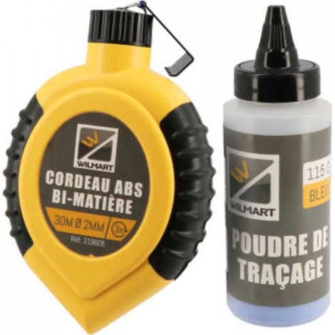 Cordeau bi-matière fil coton 30 m avec poudre à tracer 115 g