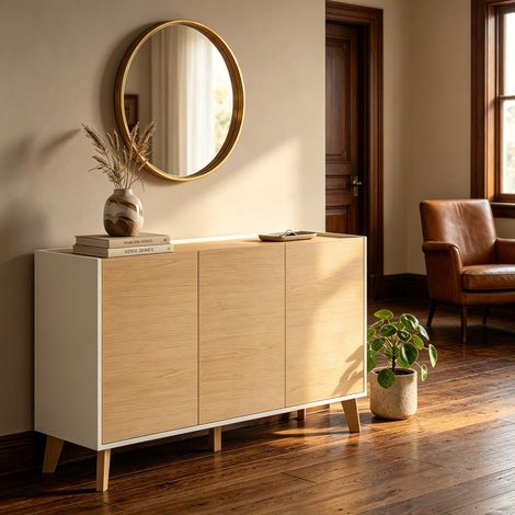 Cucina a buffet, mobile contenitore in stile nordico, 3 ante, 6 scomparti (1/5)