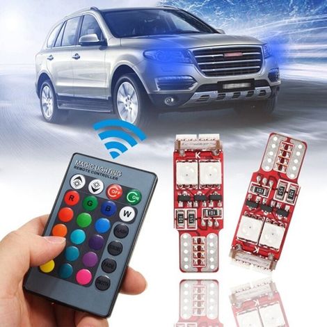 Set di 2 lampadine LED RGB T10 W5W con telecomando per indicatori di direzione, illuminazione interna auto (1/4)