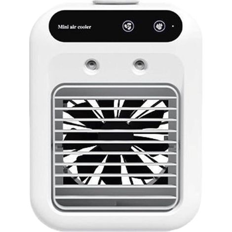Condizionatore d'aria portatile 3 in 1, mini raffrescatore e umidificatore con 2 velocità, ricaricabile e silenzioso, ideale per ufficio, camera da letto, studio, auto e piccoli ambienti (bianco) (1/4)