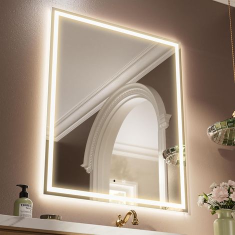 Miroir de Salle de Bain à LED, Miroir de Maquillage Mural, Induction Humaine, Bluetooth, Anti-buée, étanchéité IP44 + Vertical et Horizontal (80x100cm) (1/5)