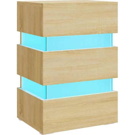 Maison Exclusive - Mesita de noche luz LED madera de ingeniería S (1/5)
