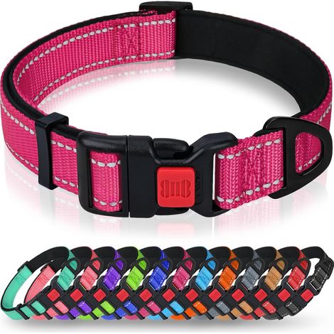 Collier pour Chien, Collier en Nylon Réfléchissant Réglable Classique avec Rembourré Doux Respirant Mesh pour Moyens Chiens, M, Rose Vif (1/5)