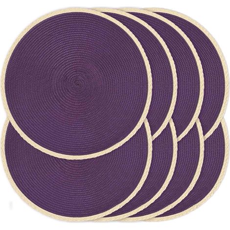 Lot de 8 Sets de Table Ronds tressés - Lavables - Résistants à la Chaleur - pour Table de Salle à Manger - Antidérapant - pour intérieur et extérieur - 38,1 cm - Lavande - Violet 8'01 Violet Lavande 8 (1/5)