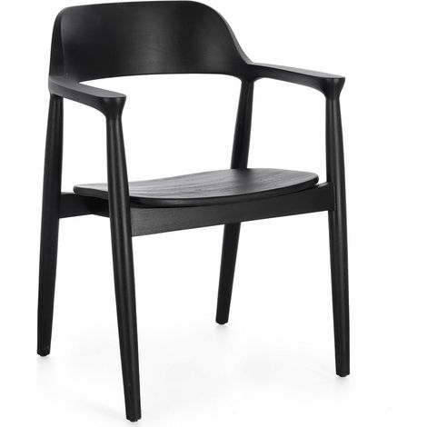 Sedia "Idris" in legno teak con braccioli colore nero da interno -Confezione da 1 Pezzo