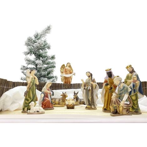 Mediawave Store – Nativité crèche de Noël avec 7 personnages en résine – Dimensions 20 cm – Décoration festive pour intérieur (1/5)