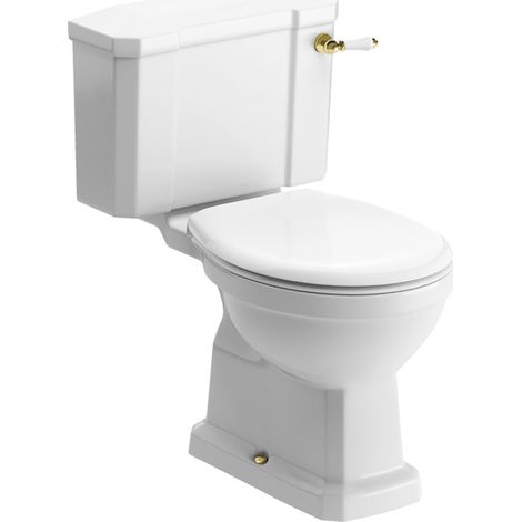 Signature Aphrodite Close Coupled Toilet with Brushed Brass Fittings (inc White Acrylic Seat) (1/2)