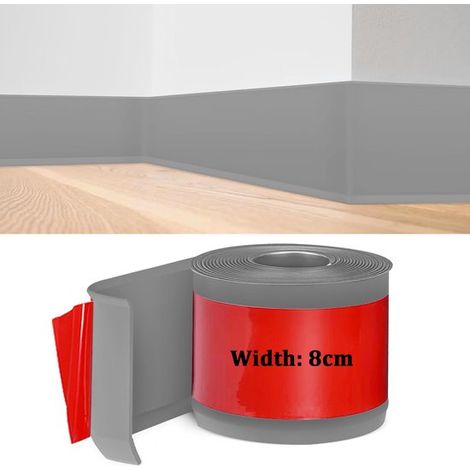Longziming - Plinthe autocollante en PVC - 5 mètres x 8 cm - Finition flexible pour murs et sols, sans clous - Durable et facile à installer - Gris (1/5)