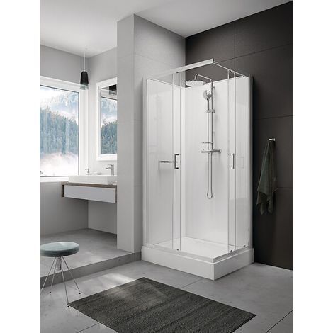 Cabine de douche Kara 2 rectangulaire 100x80 à portes coulissantes verre transparent avantage blanc - LEDA