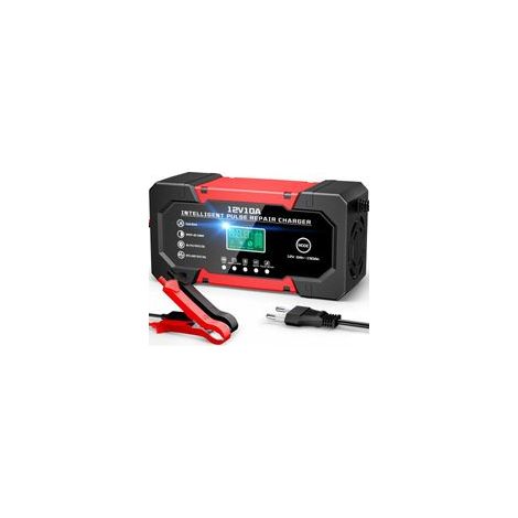 Chargeur de Batterie Voiture 10A 12V LiFePO4 Chargeur Intelligent pour Auto Moto avec 5 Modes Réparation Écran LCD pour Auto Voiture Moto Camion AGM Gel Wet LiFePO4