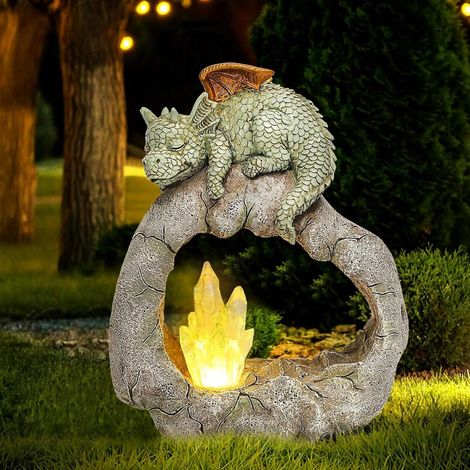 Statues de jardin solaires - Figurines de dragon pour l'extérieur - Décoration de jardin avec lumière solaire LED - Étanche - Décoration de dragon pour jardin, patio, cadeau pour mère (1/5)