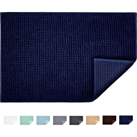 Tapis de Bain Antidérapant Absorbant Tapis de Salle de Bain pour Sortie de Douche Baignoire Toilette Cuisine en Microfibre Chenille Lavable en Machine 50 x 80cm (Bleu Foncé) (1/2)