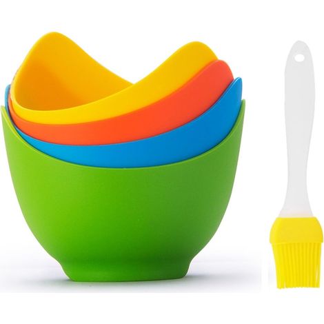 Lot de 4 moules à œufs en silicone - Brosse incluse - Antiadhésifs - Compatibles avec la friteuse à air chaud - Conviennent également pour la cuisson au four et à la poêle - Sans BPA (1/5)
