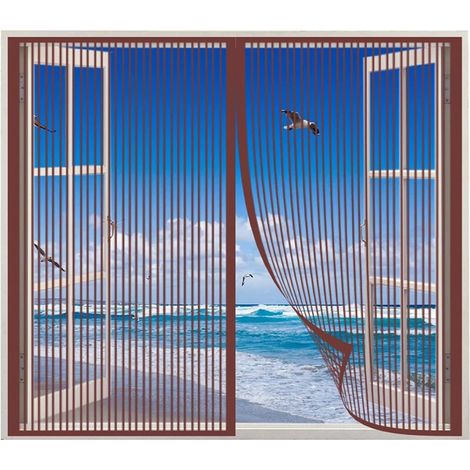 Zanzariera magnetica 130 x 150 cm, facile da aprire e chiudere, semplice da installare, adatta per finestre a bovindo scorrevoli – marrone caffè