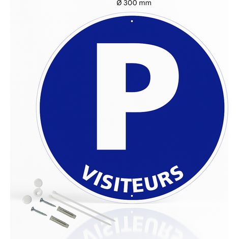 Parking visiteurs panneau de signalisation rond en aluminium prépercé avec kit de fixation complet - Diamètre 300 mm