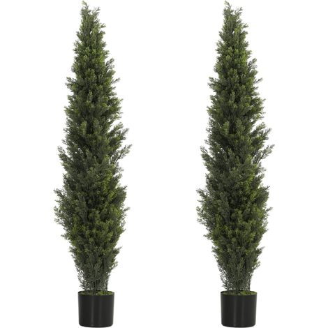 HOMCOM Set of 2 Decorative Artificial Plants Cypress in Weighted Pot, 150cm (1/5)